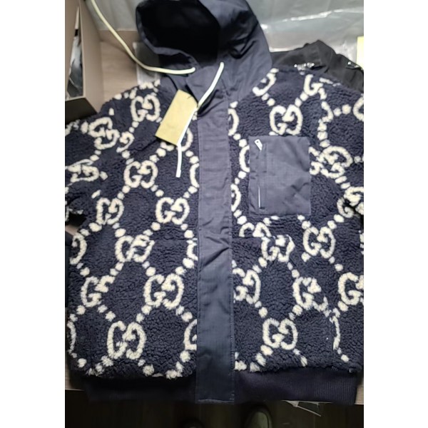 Gucci GG fuzzy fabric jacquard jacket in dark blue