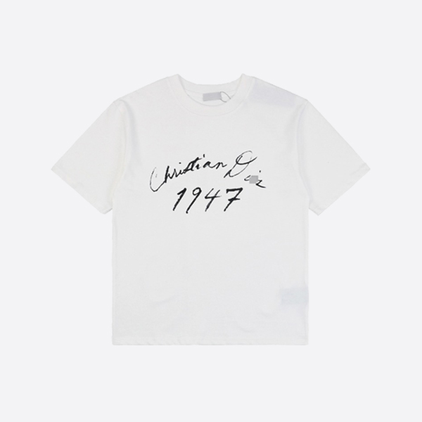手書きのクリスチャン ディオール リラックスフィット Tシャツ ホワイト コットン ジャージー 493J696F0554_C088