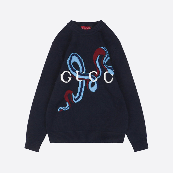グッチ ウール カシミア セーター インターシャ ブルー
