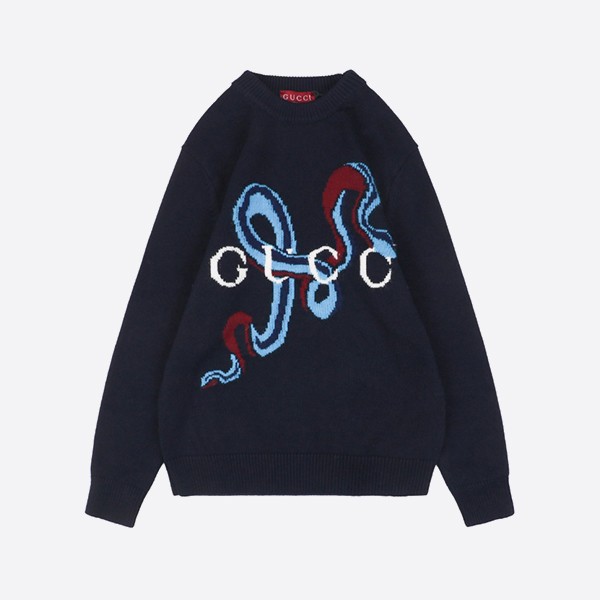 グッチ ウール カシミア セーター インターシャ ブルー