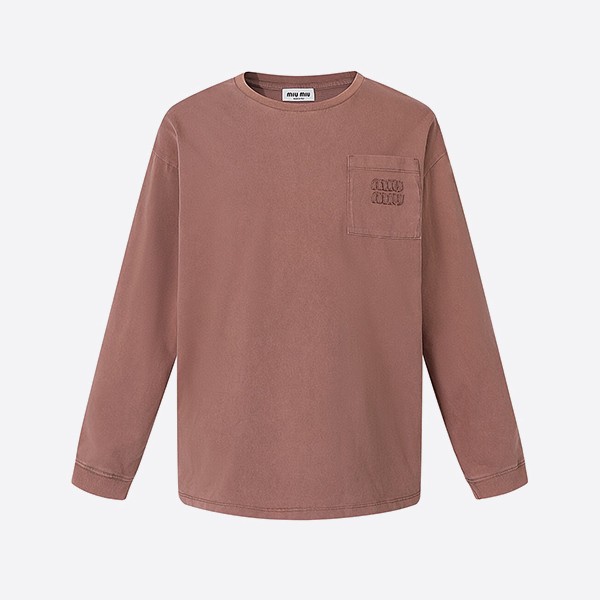 ミュウミュウ ダークブラウン ガーメントダイ ジャージー ロングスリーブ Tシャツ