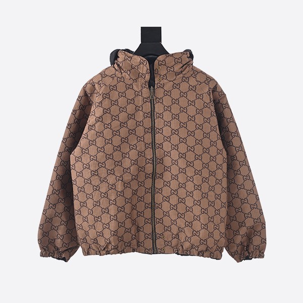 グッチ リバーシブル GG キャンバス ジャケット ブラウン