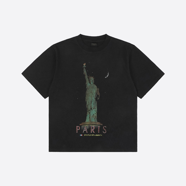 バレンシアガ パリ リバティ コットン ジャージー Tシャツ ブラック