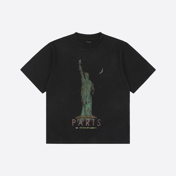 バレンシアガ パリ リバティ コットン ジャージー Tシャツ ブラック