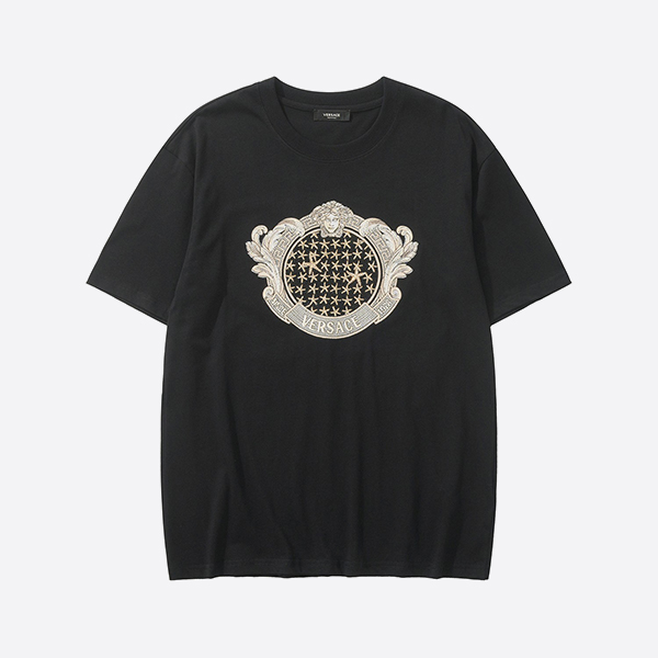 ヴェルサーチ クリスタル スターフィッシュ ブラゾン Tシャツ ブラック
