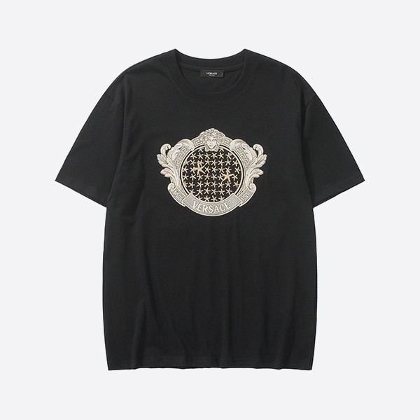 ヴェルサーチ クリスタル スターフィッシュ ブラゾン Tシャツ ブラック