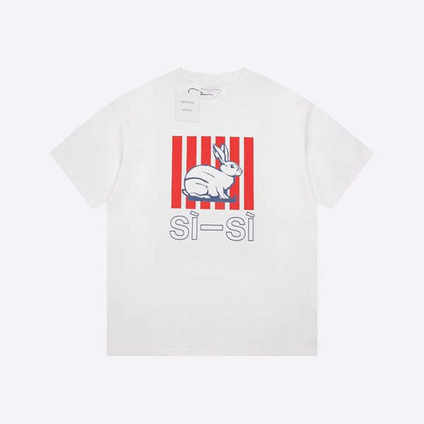 ボッテガ・ヴェネタ ホワイトコットン Si-Si プリントジャージー Tシャツ