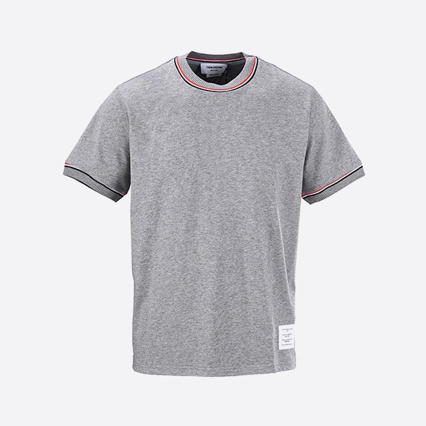 トム ブラウン コットン ミラノ ストライプ Tシャツ グレー