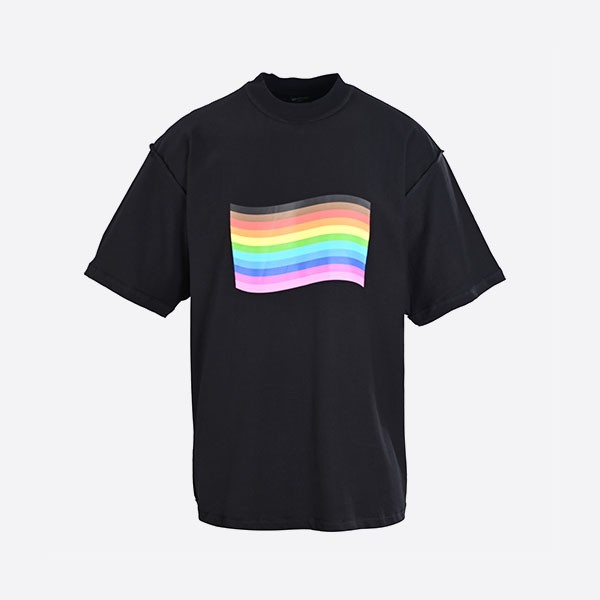 バレンシアガ レインボーフラッグ インサイドアウト Tシャツ ブラック