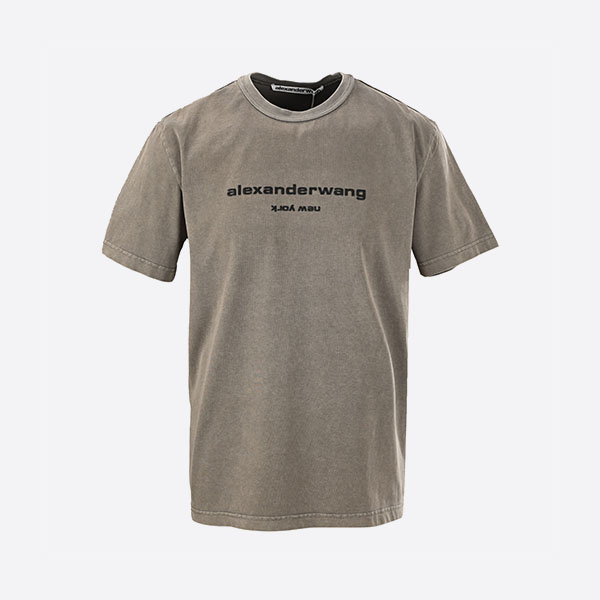 アレクサンダー ワン グレー グリッター プフ ロゴ Tシャツ