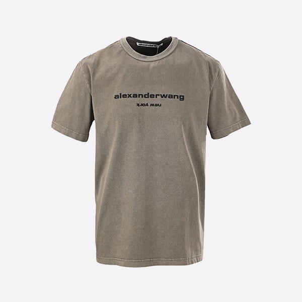 アレクサンダー ワン グレー グリッター プフ ロゴ Tシャツ