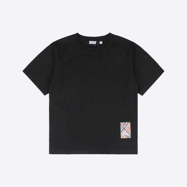 バーバリー チェック ラベル コットン Tシャツ ブラック