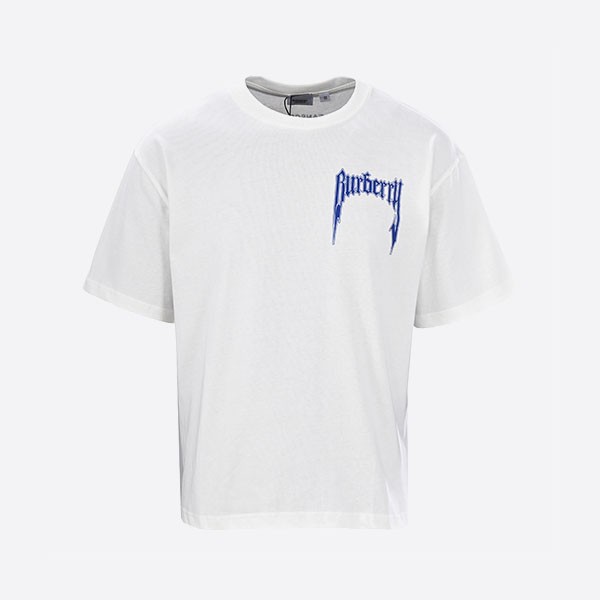 バーバリー ブルー ゴシック ロゴ コットン Tシャツ ホワイト