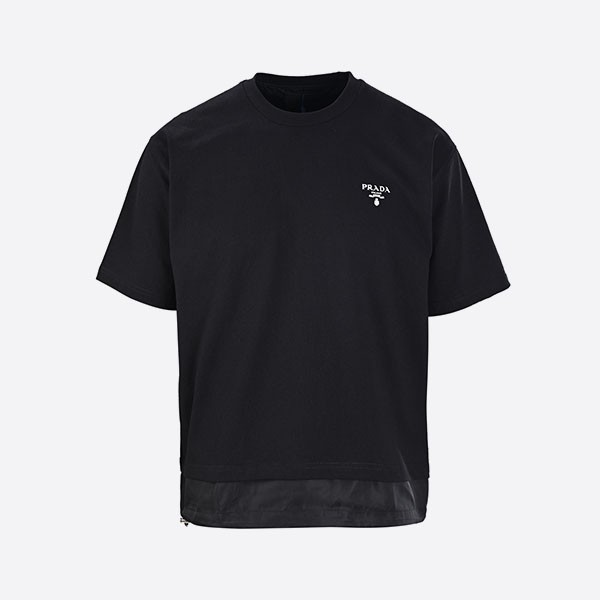 プラダ ロゴ リナイロン ジャージー Tシャツ ブラック