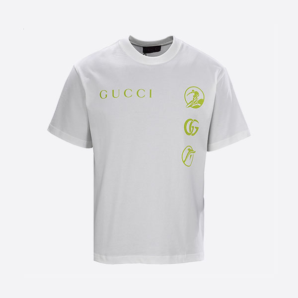 グッチ ライムプリント コットンジャージー Tシャツ ホワイト