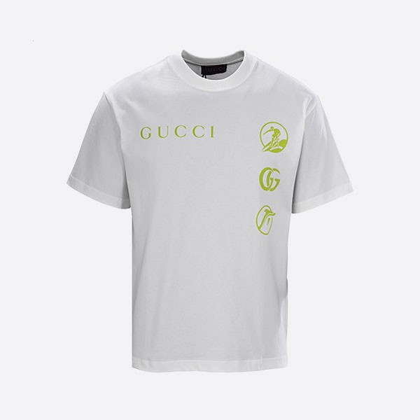 グッチ ライムプリント コットンジャージー Tシャツ ホワイト