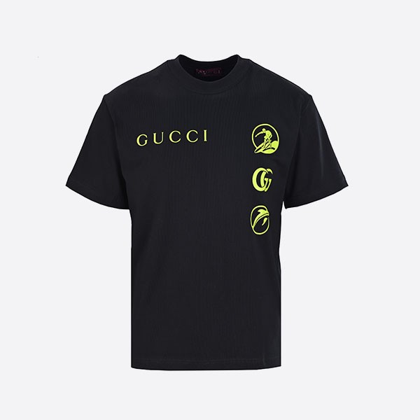 グッチ ライムプリント コットンジャージー Tシャツ ブラック