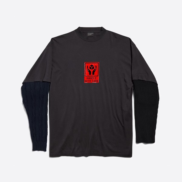 バレンシアガ ハンドル ウィズ ケア パッチスリーブ Tシャツ ブラック フェード