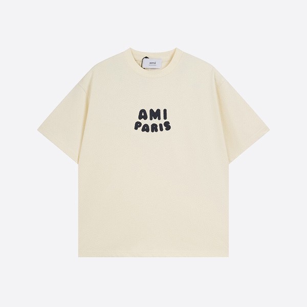 アミ パリ オーガニックコットン ジャージー Tシャツ ホワイト クリーム