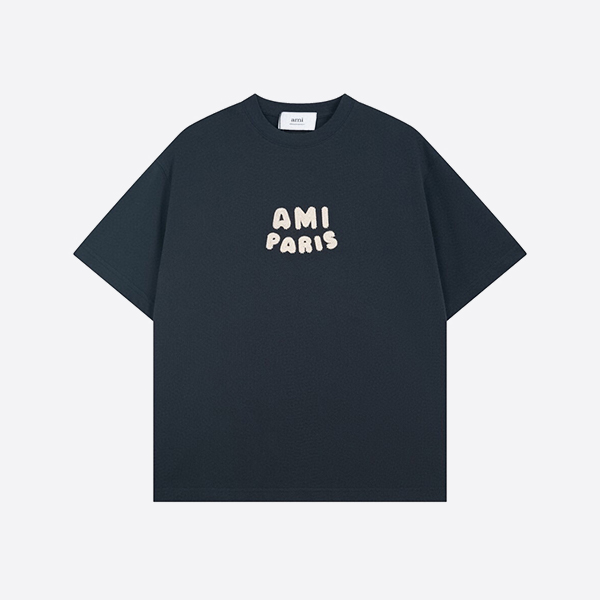 アミ パリ オーガニックコットン ジャージー Tシャツ ネイビーブルー