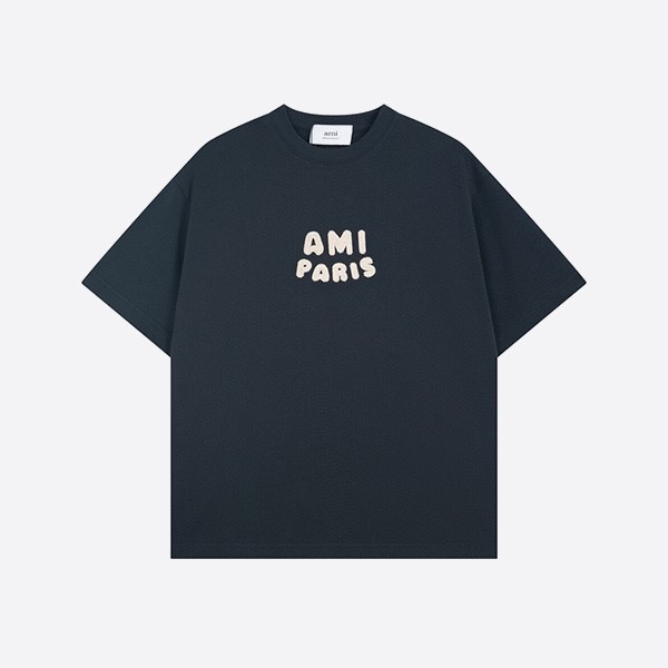 アミ パリ オーガニックコットン ジャージー Tシャツ ネイビーブルー