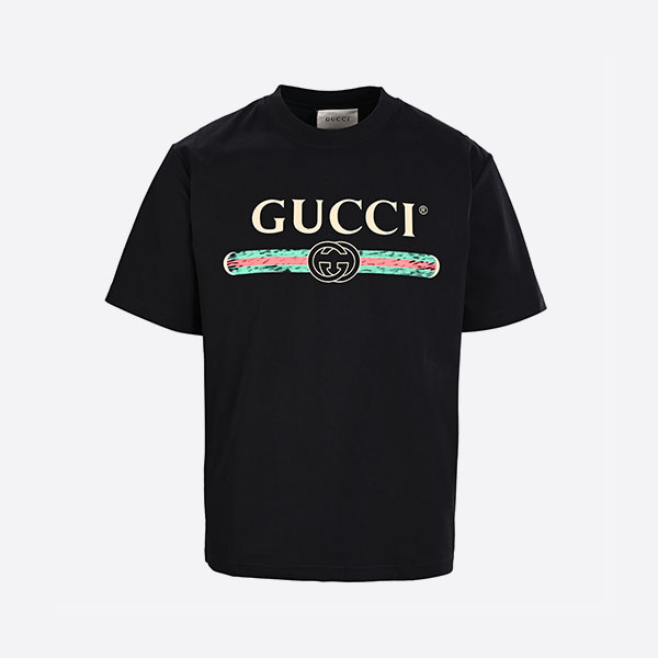 グッチ ブラック ウォッシュド コットン ジャージー オーバーサイズ Tシャツ