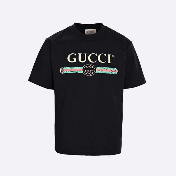 グッチ ブラック ウォッシュド コットン ジャージー オーバーサイズ Tシャツ