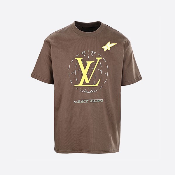 ルイ・ヴィトン ウォッシュ加工 エンベリッシュド コットンTシャツ ブラウン