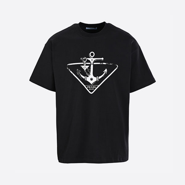 プラダ ブラック ジャージー アンカー Tシャツ