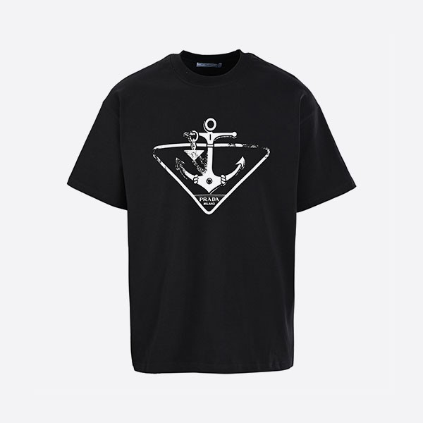 プラダ ブラック ジャージー アンカー Tシャツ