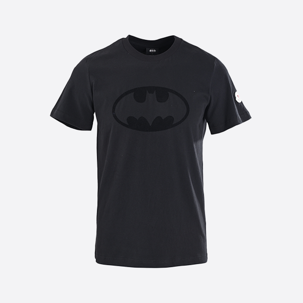 モンクレール ブラック フロック加工 バットマン ロゴ コットン Tシャツ