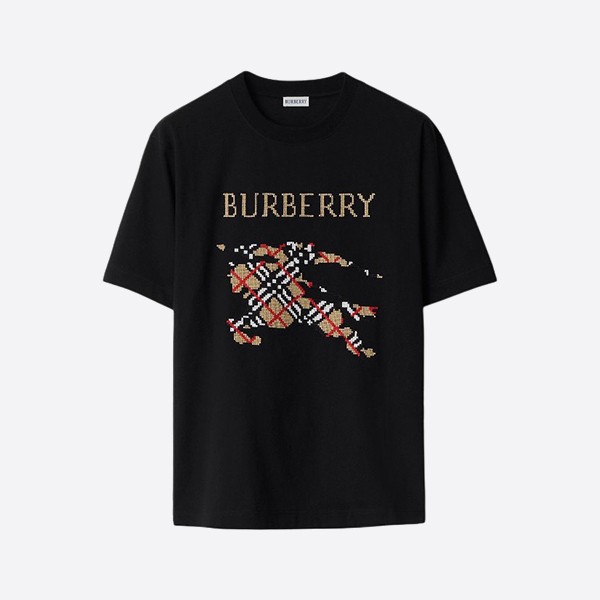 バーバリー クロスステッチ EKD コットン Tシャツブラック