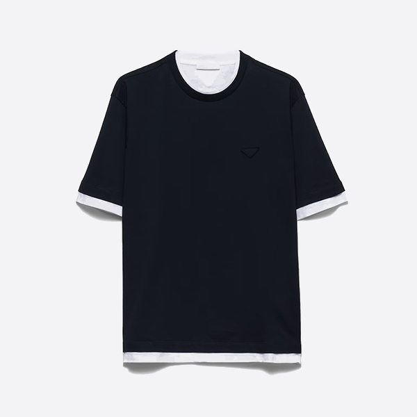 プラダ ネイビー レイヤード コットン Tシャツ