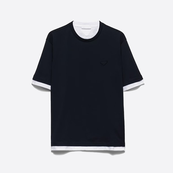 プラダ ネイビー レイヤード コットン Tシャツ