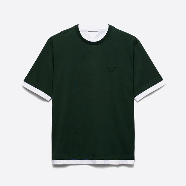 プラダ グリーン レイヤード コットン Tシャツ