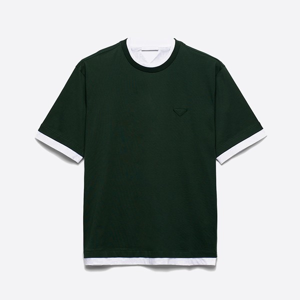 プラダ グリーン レイヤード コットン Tシャツ
