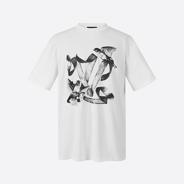 「正規品級」ルイ・ヴィトン LV バードプリント コットンTシャツ ホワイト