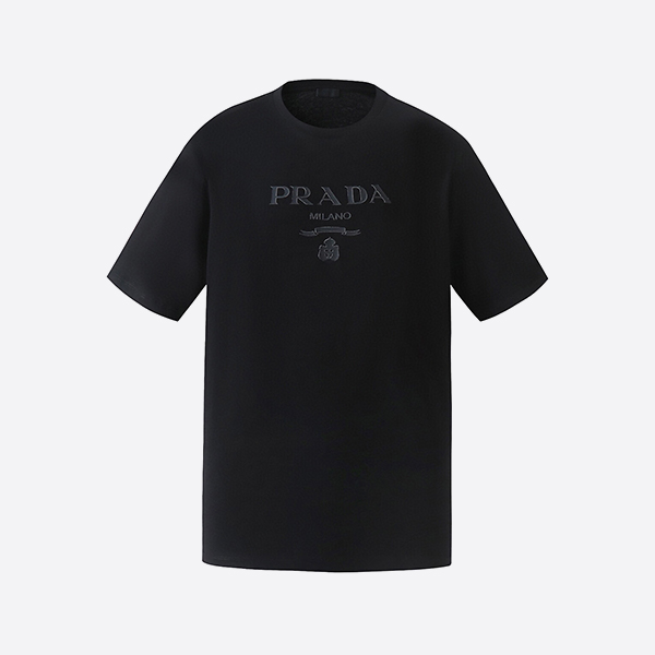 「正規品級」プラダ ロゴ入りコットンTシャツ ブラック