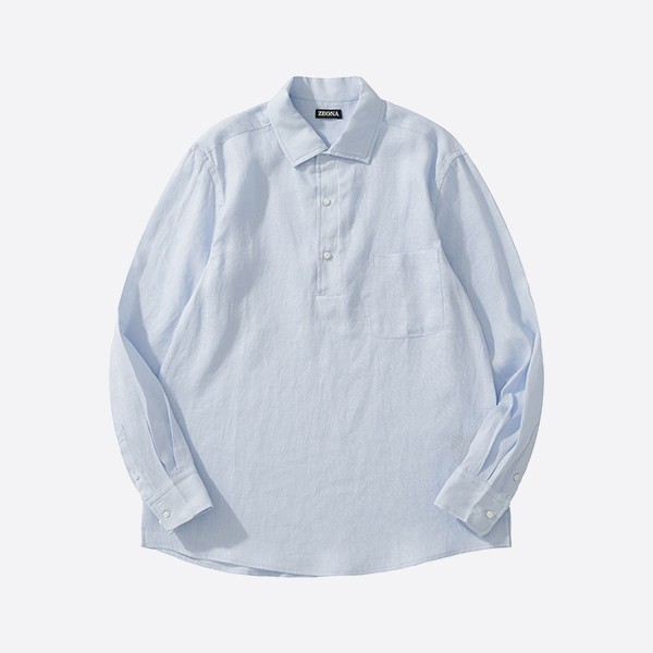 「正規品級」ゼニア オアジ リネンシャツ SS25 ブルー
