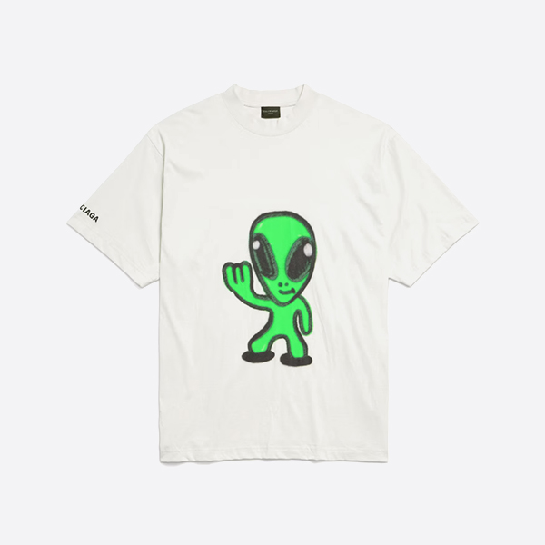 「正規品級」バレンシアガ ハイ ゼア + ドリップリー Tシャツ ミディアムフィット ダーティホワイト