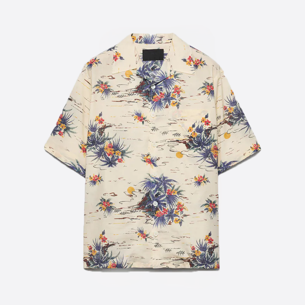 プラダ バニラプリント コットン ボウリングシャツ ベージュ