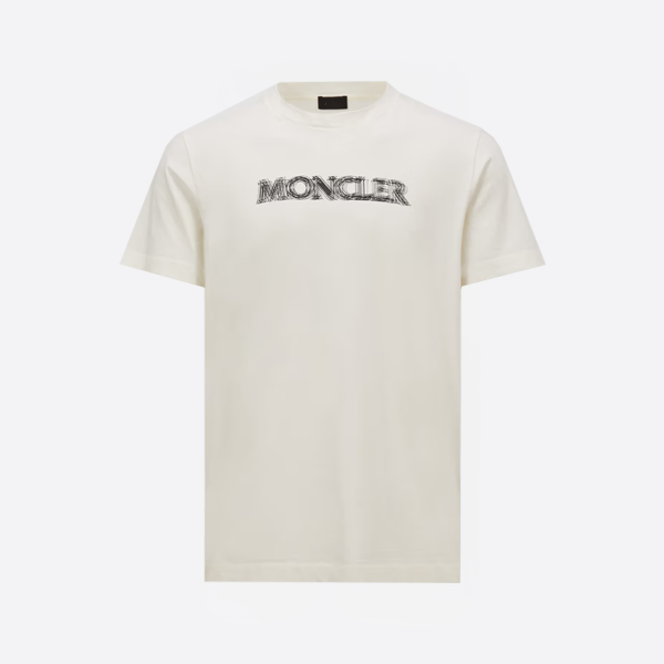 モンクレール ホワイト ぼかしロゴ コットン Tシャツ