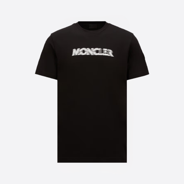 モンクレール ブラック ブラーロゴ コットンTシャツ