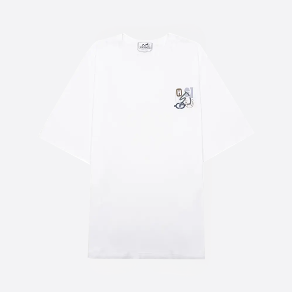 「正規品級」エルメス Hパズル Tシャツ レザーディテール付き ホワイト