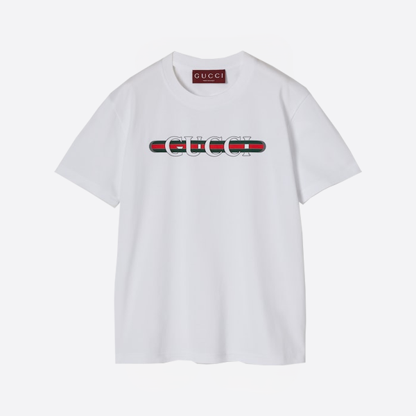 「正規品級」グッチ コットンジャージーTシャツ（ホワイトプリント）