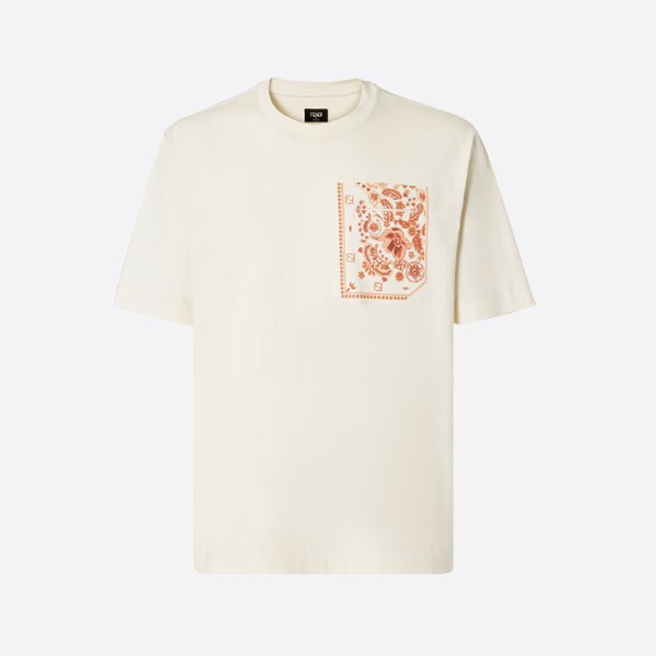「正規品級」フェンディ バンダナ コーラルモチーフ FF ホワイト コットン Tシャツ