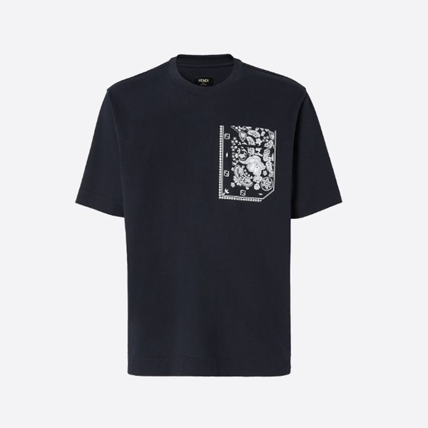 「正規品級」フェンディ バンダナ コーラルモチーフ FFブルー コットンTシャツ