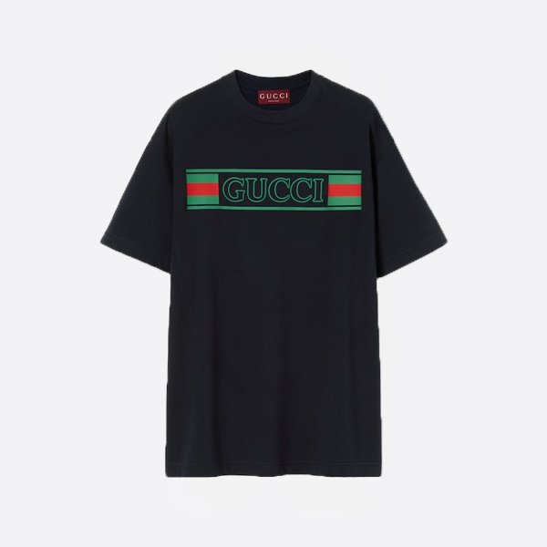 「正規品級」グッチ コットンジャージーTシャツ プリント ブラック