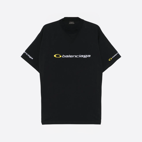 「正規品級」バレンシアガ オーバルロゴ オーバーサイズ Tシャツ ブラック/イエロープリント