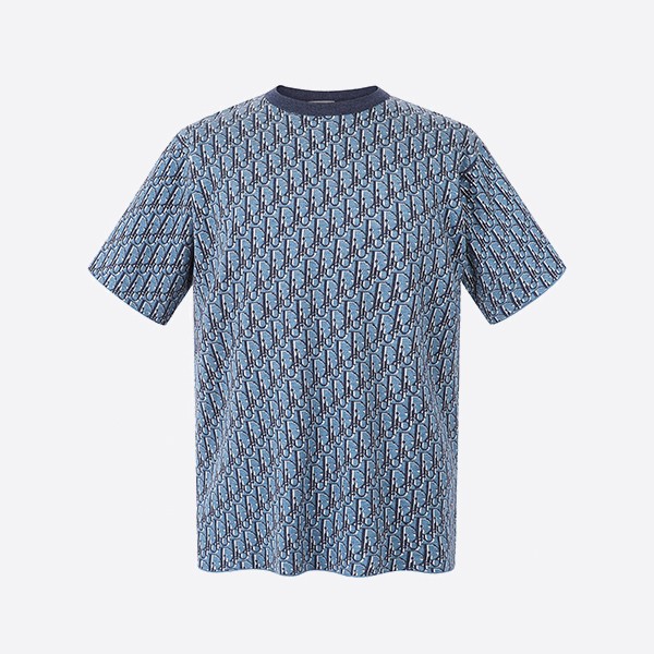 ディオール オブリーク Tシャツ、リラックスフィット ブルー コットン ジャカード